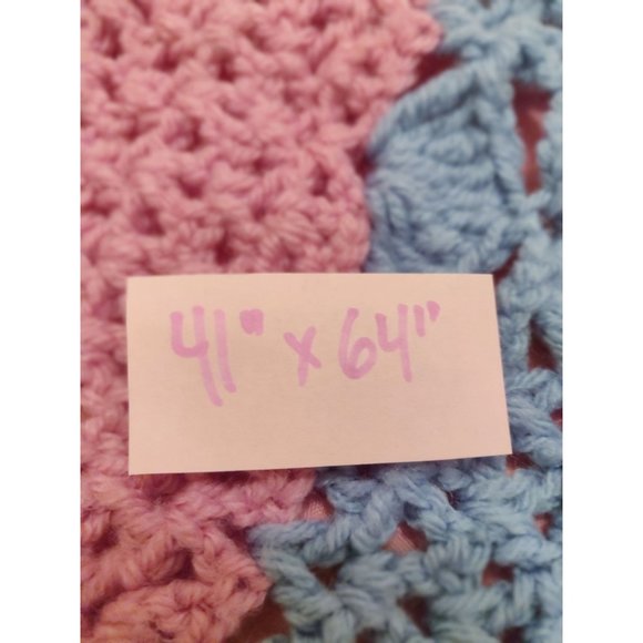 Vintage Hand Crochet Afghan Blue Pink Groovy Stripe MOD Funky Bi Pride Flag HEAR - Picture 11 of 11